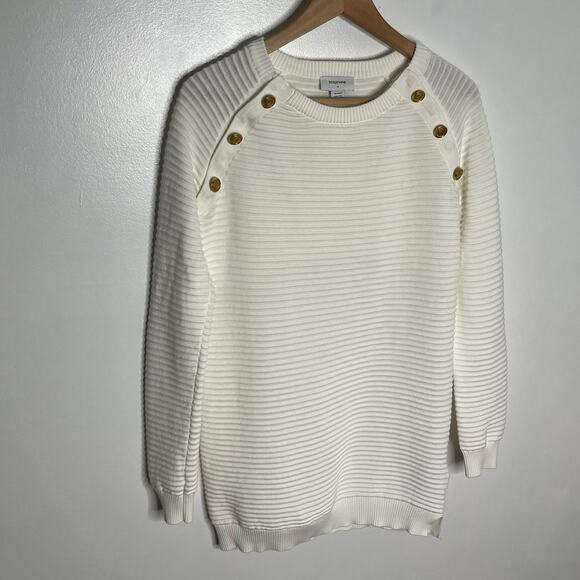 Seraphine Maternity Nursing Sweater XS Ivory Ribbed Gold Button Shoulder Cotton - Picture 4 of 9